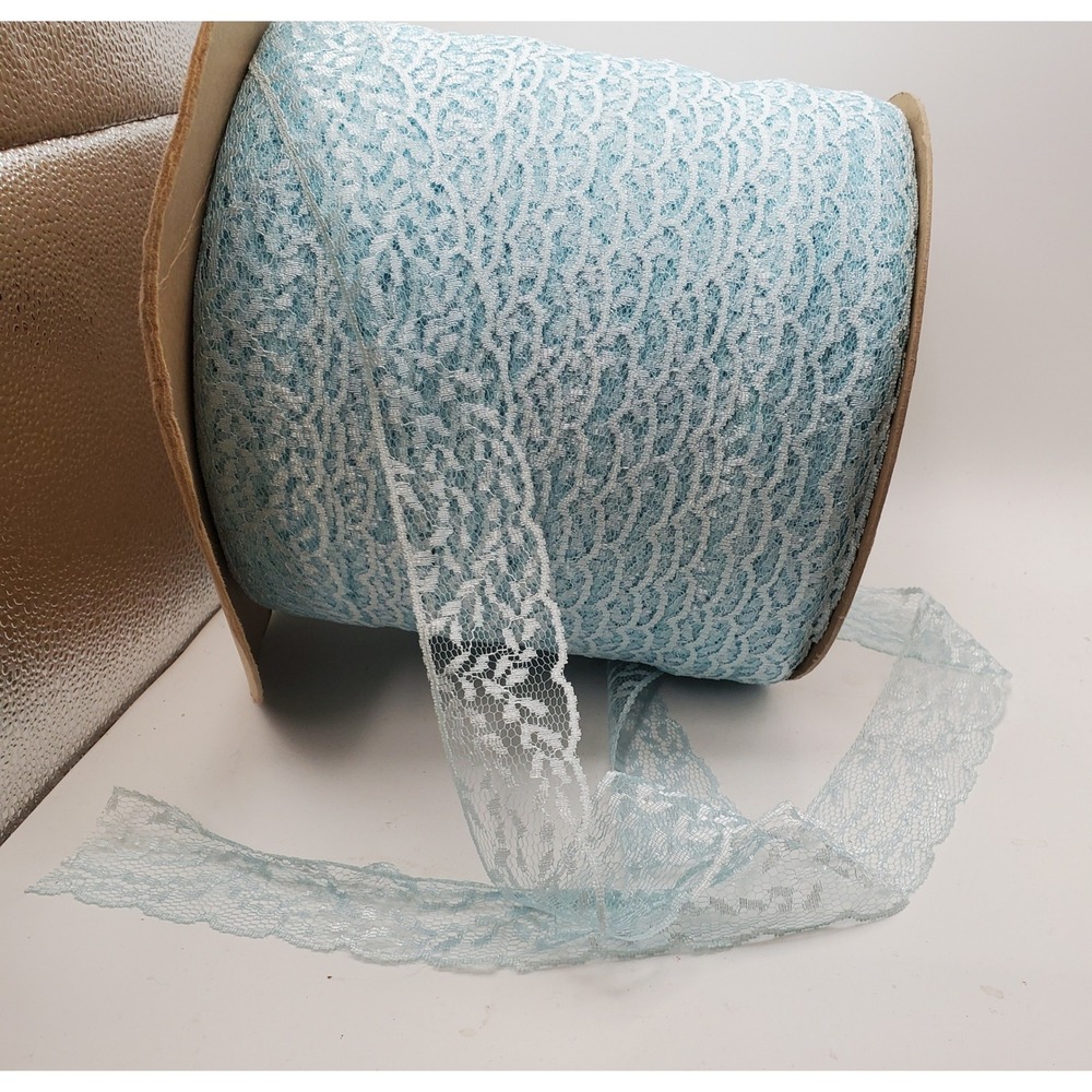 Light Blue Floral Lace Trim Scalloped Edge 1.5" Wide Sewing Craft Bulk Spool